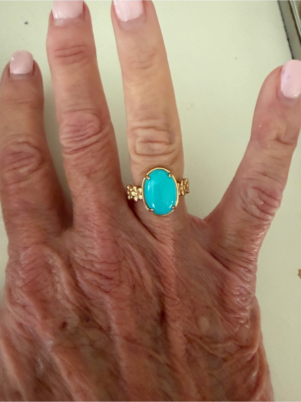 Gold Ring with Turquoise Oval Stone - Women Jewelry